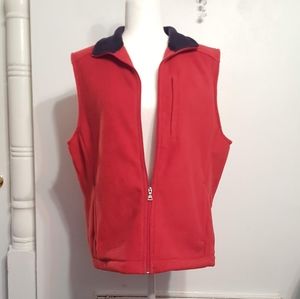 ST. John's Bay M Fleece red vest navy colar VGUC!